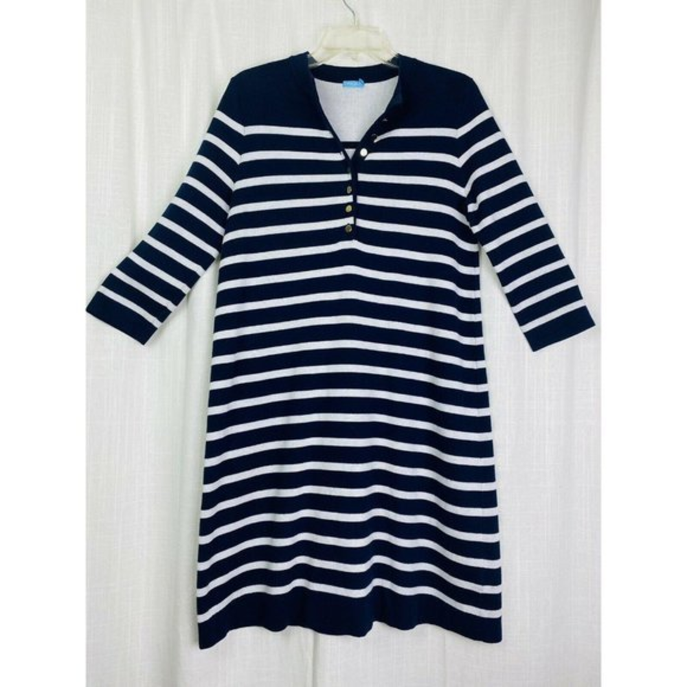 J. McLaughlin Nautical Lynn Shift Dress  Gold Striped Womens Small Resort Luxury